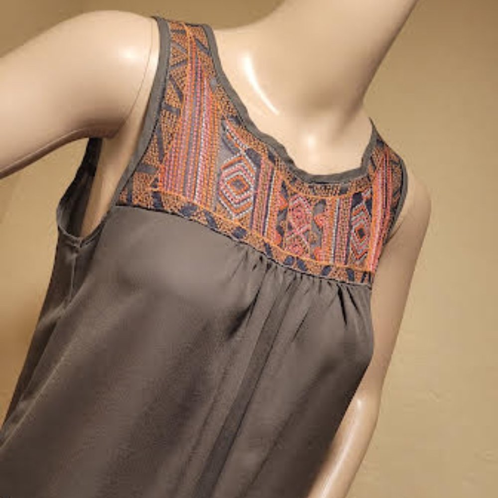 BCX olive green sleeveless top w/ curved hem & fun semi-split in back - Medium